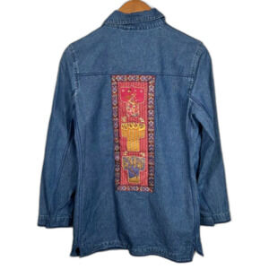 Harvé Benard By Benard Holtzman Denim Shirt Boho Dragon Fly Pockets Patch Size 4